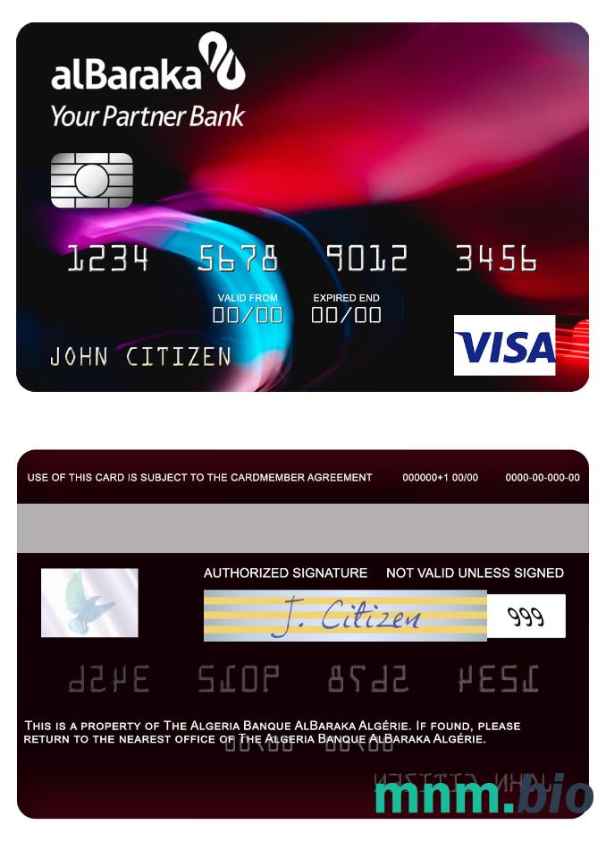 Algeria Banque AlBaraka Algérie przykład karty visa w formacie PSD
